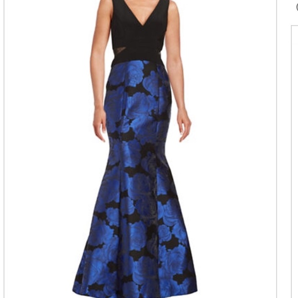 XSCAPE Black & Blue Floral Fit & Flare Evening Gown (fits size 4) - Picture 1 of 4